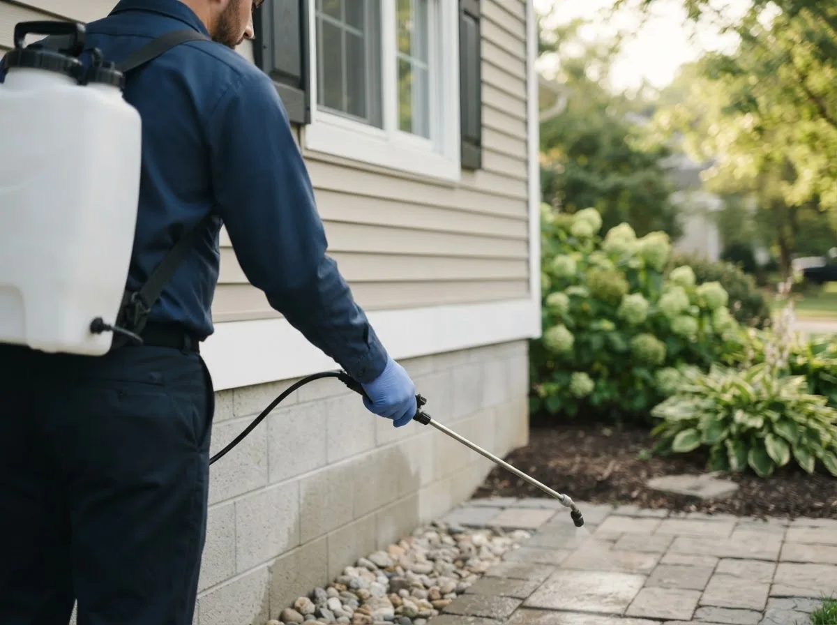 Pest control technician inspecting a home in Velva, ND